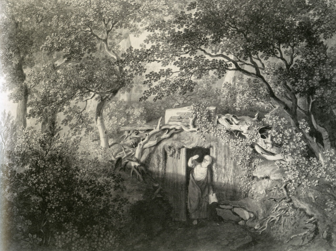 Representation of a garden hermit in Germany in the late 18th century